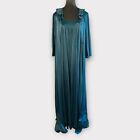 Vintage LORRAINE Peignoir Robe Nightgown Set Teal Negligee Embroidered Floral L