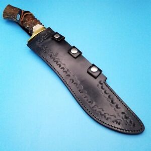 Knife Sheath Fixed Blade Black Leather Large Bowie 16.5