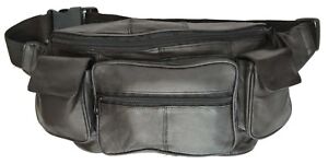 Large Black Solid Leather Waist Fanny Pack Belt Bag Travel Hip Purse Mens Women