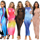 New Women's Long Sleeves Sexy Mesh See-through Bodycon Clubwear Party Midi Dress