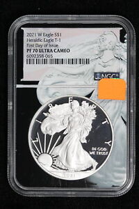 2021-W T1 Proof Silver Eagle NGC PF70 Ultra Cameo First Day of Issue 4NY9