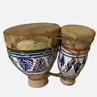 Moroccan Bongo Drums Goat Skin Hand Painted Ceramic 6x7 Inch Tam Tam Africa