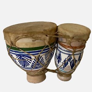 New ListingMoroccan Bongo Drums Goat Skin Hand Painted Ceramic 6x7 Inch Tam Tam Africa