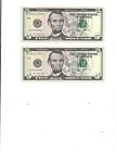New Listing2 x $5 BILLS USA CRISP UNC SERIES 2021-NEW ISSUE- Consecutive/FREE SHIPPING!