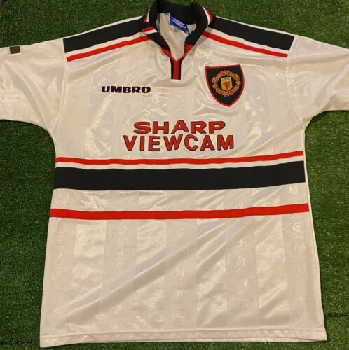 Vintage Manchester United Jersey large umbro mens white Sharp 1997-1999 away
