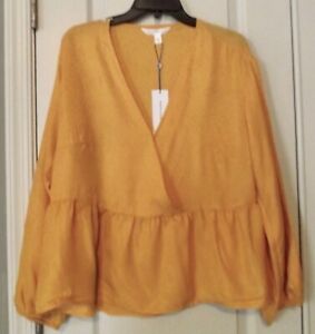 POPSUGAR GOLD CROSSOVER BABYDOLL LONG SLEEVE TOP -  SIZE X-LARGE - NWT