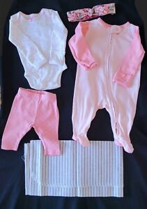 Lot Of 2 Cute Newborn Girls Outfits 5 Pieces w/ Blanket & Bow~Elephant & Flowers