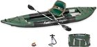 Sea Eagle 1 Person Inflatable Green Fishing Kayak Non-Slip Floor, Paddle, w Pump