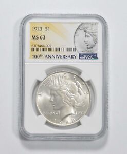 MS63 1923 Peace Silver Dollar 100th Anniv 2021 Special Label NGC