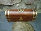 Treasure Sea Chest Wooden With Brass Ships Wheel -Marine Nautical Wood Gift Box