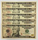 NEW Uncirculated TEN Dollar Bills Series 2017A $10 Sequential Notes Lot of 5