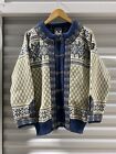 Dale of Norway Classic Wool Cardigan Sweater Blue Cream Size M