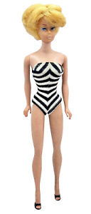 New Listing1960s Barbie Bubble Cut #850 Blond w/Pink Lips Striped Bathing Suit and Shoes