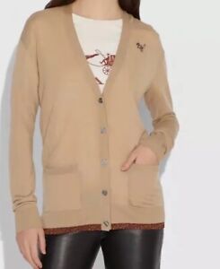 Coach Cashmere Boyfriend Oversized Cardigan In Natural Size Extra Small