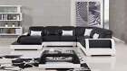 New Listing5PC Black White Modern Faux Leather Sofa Loveseat Chaise Coffee Table Sectional