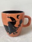 Laurie Gates Ware Halloween Flying Witch, Bats Orange Black Coffee Mug EUC