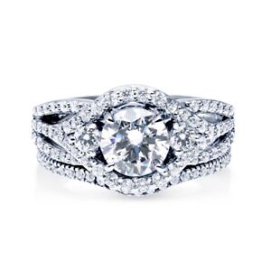 Sterling Silver 925 Vintage CZ Round Halo Engagement Ring Wedding Band Set 5-10