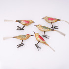 5 Antique Mercury Glass Figural Clip On Bird Christmas Ornaments Red Blue White