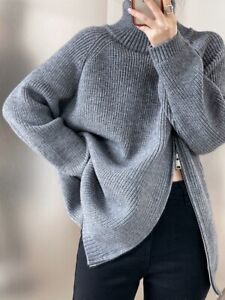 Women Zipper Sweater Long Sleeve Fashion Knitted Coat Casual Jumper
