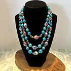 Vintage Vendome Style Necklace Three Strand Choker Bright Blue AB Crystal Beads
