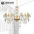 Elegant Glass Crystal Chandelier Ceiling Pendant Lighting Decor 10-Light Golden