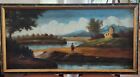 ANTIQUE OIL PAINTING On Canva Landscape Framed Dark And Moody Art European 44x23
