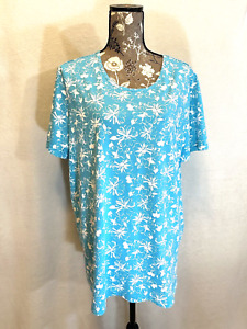 Blair Womens T Shirt Top XL Short Sleeve Blue White Floral (A152)