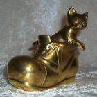 Solid Brass Cat Kitten Playing Baby Shoe Boot Figurine Paperweight India