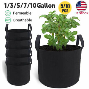 5/10 Pack Fabric Grow Pots Round Aeration Plant Pots Grow Bags 7/10 Gallon Black
