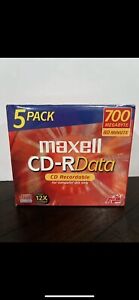 Maxell CD R 80 minute Recordable 5 Pack for Data Music 700 MB New w/Jewel Cases