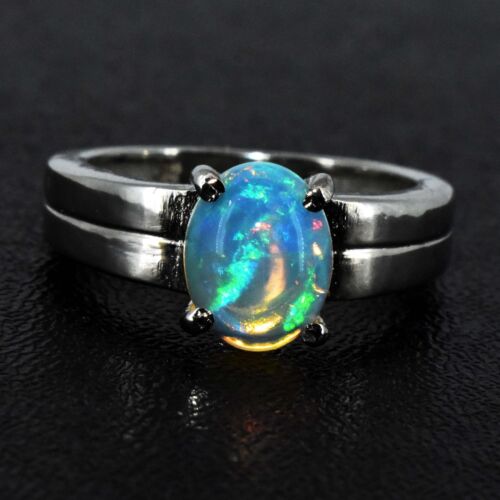 Unheated Natural White Fire Opal 9X6 MM Oval 925 Sterling Silver Ring