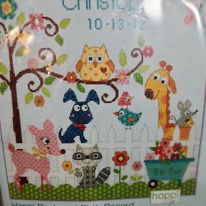 New ListingHAPPI BACKYARD BIRTH RECORD-Colorful Animals-Fence-Tree-Counted Cross Stitch KIT