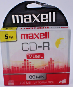 NEW Maxell CD-R 80 Recordable Music CD'S  5PK 700MB Up to 32X Sealed