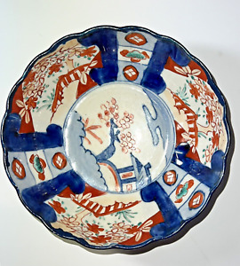 Antique IMARI Bowl Japanese Porcelain Scalloped Rim 1800's SHOWPIECE!