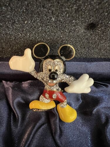 Disney’s -Brand New Mickey Mouse Swarovski Crystal Brooch Pin /By Arribas In Box