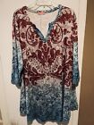 Simply Aster Brown & Blue Multi-Color Tunic Top Plus 3X 20/22/24