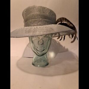 Giovanno  Silver Net Mesh Sinamay Hat-Feathers Ladies Designed In England