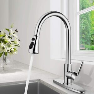 Chrome Pull Down Kitchen Faucet With Sprayer 1 or 3 Hole Kitchen Sink Mixer Tap