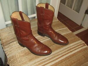 Justin 3802 Made in USA Roper Cowboy Boots Brown Leather Men's size 9 D