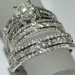 3Ct Lab Created Diamond Wedding His & Her Trio Ring Set 14K White Gold Plated
