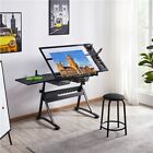 Drafting Table for Artist Drawing Art Desk Adjustable Glass Tabletop w/2 Drawers