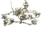 Long 30” Brass & Silver Tone Charm Statement Pendant Necklace. Women’s Fashion.