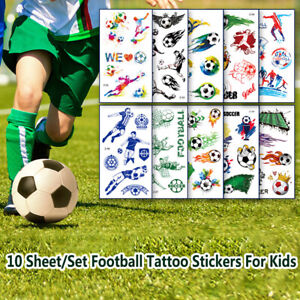 10 Sheets Kids Temporary Tattoos Football Soccer Fan Fake Tattoo Stickeyu