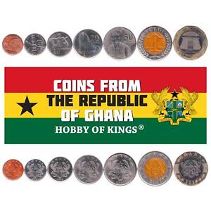 Ghanaian 7 Coin Set 1 5 10 20 50 Pesewas 1 2 Cedis | Blow Horn | 2007 - 2020