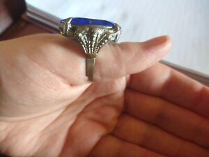 Brass Dragon Claw Ring, Large Blue Plastic Gem (Pre-Owned)