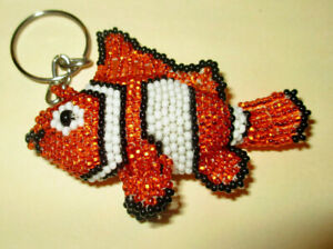 Clown Fish Key Chain New Sead Bead Handmade Guatemala Zipper Pull Charm Elmo #1