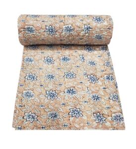Floral Print King Cotton Kantha Quilt Throw Blanket Bedspread Indian Gudri Multi