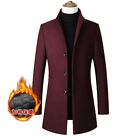 Men's Stand collar Trench Coat Wool Blend Jacket Single Breasted Outwear Casual