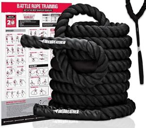 Pro Battle Ropes with Anchor Strap Kit and Exercise Poster Strength Training