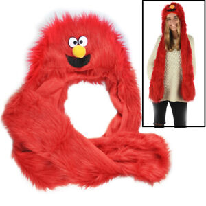 Skiing Faux Fur Elmo Monster Cosplay Party Animal Costume Hood Glove Hat RED